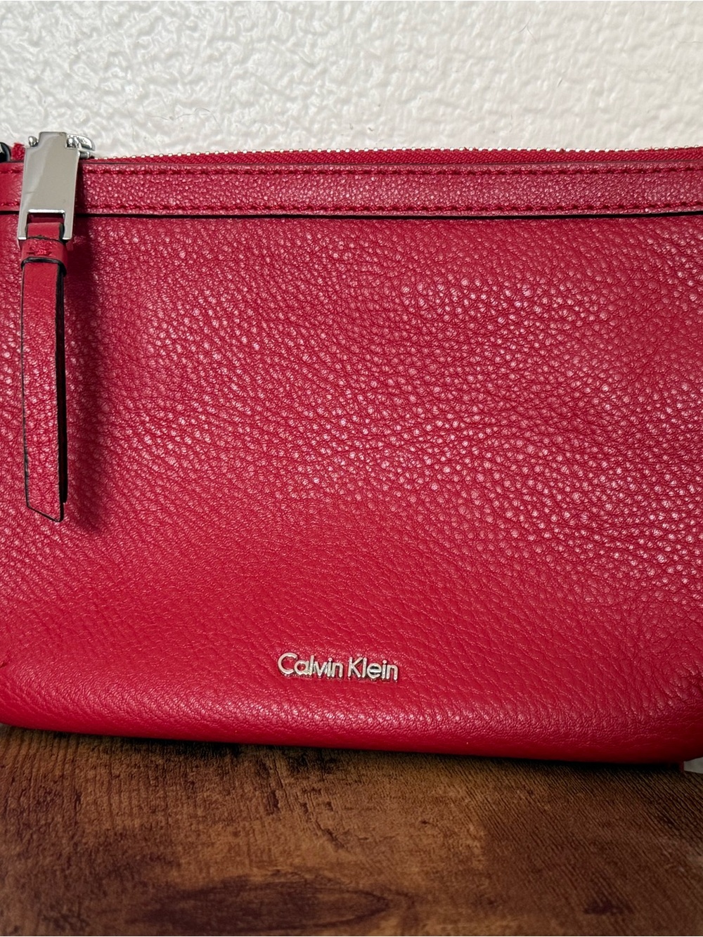 Calvin Klein Carrie Clubbing Pebble Leather Small Red Crossbody Purse
